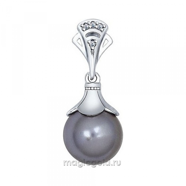 Серебряная подвеска с имитац. жемчуга и фианитом № 139620