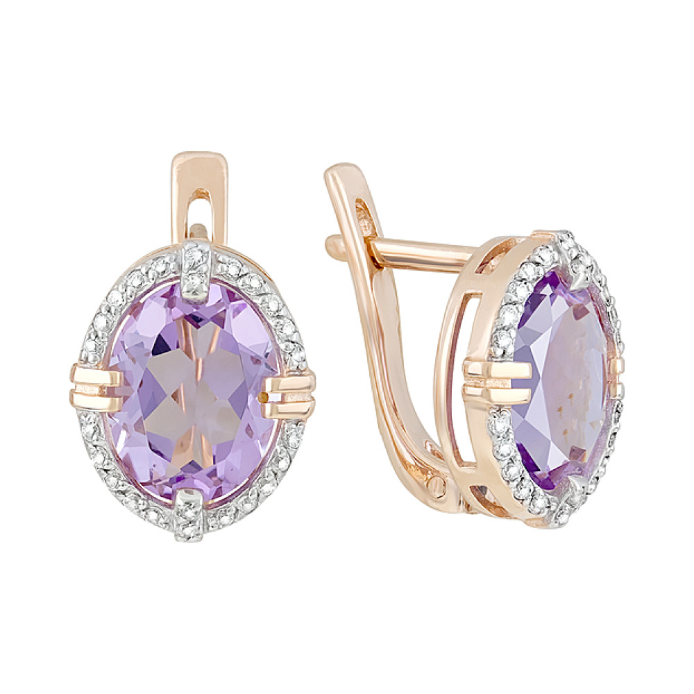 Золотые серьги с аметистом и фианитом № 126971
