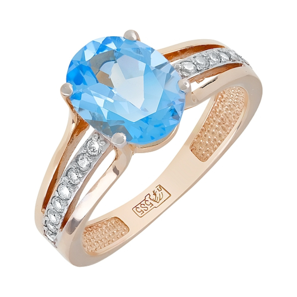 Золотое кольцо с топазом и фианитами № 77078