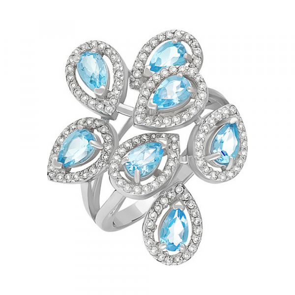 Серебряное кольцо с топазом и фианитом № 134196