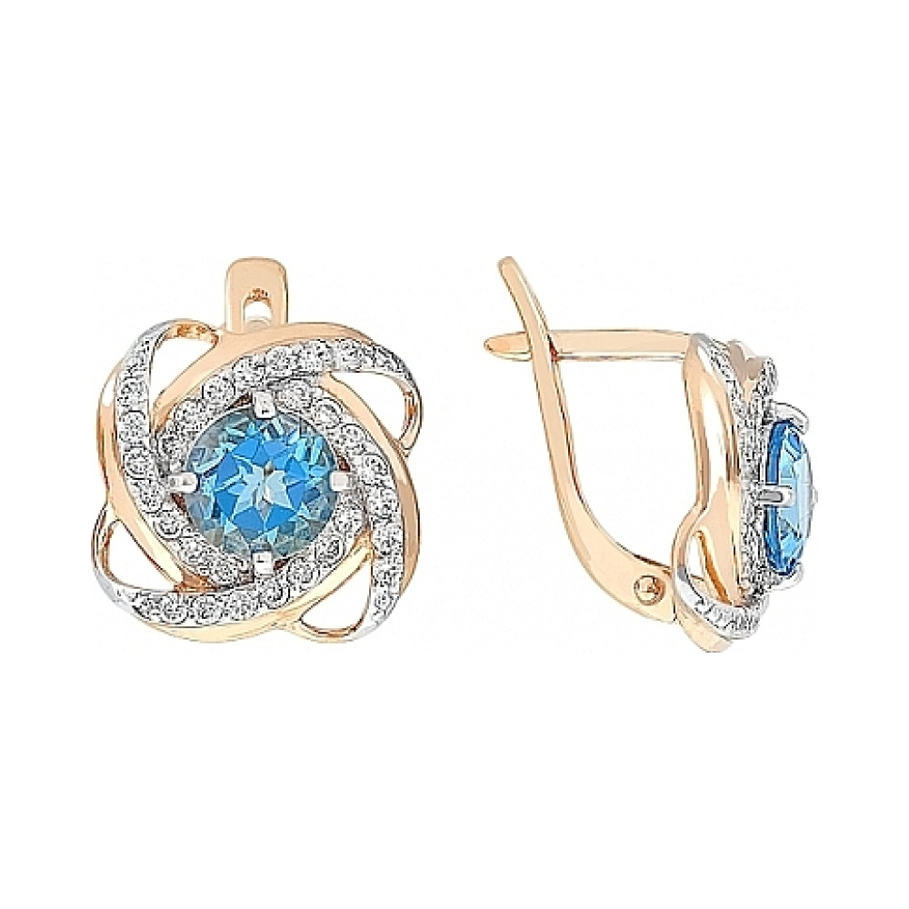 Золотые серьги с топазом и фианитом № 113921