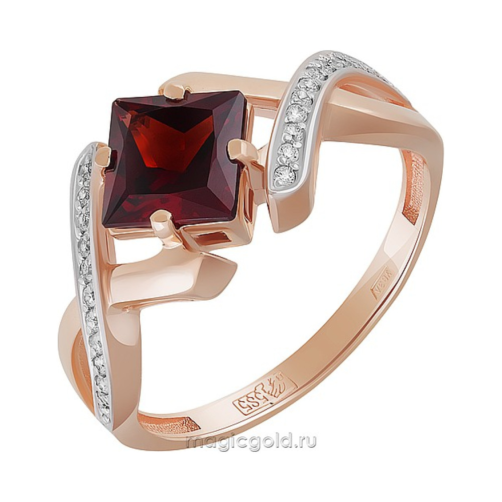 Золотое кольцо с гранатом и фианитом № 164463