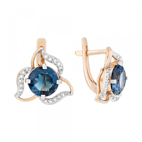 Золотые серьги с топазом и фианитом № 117587