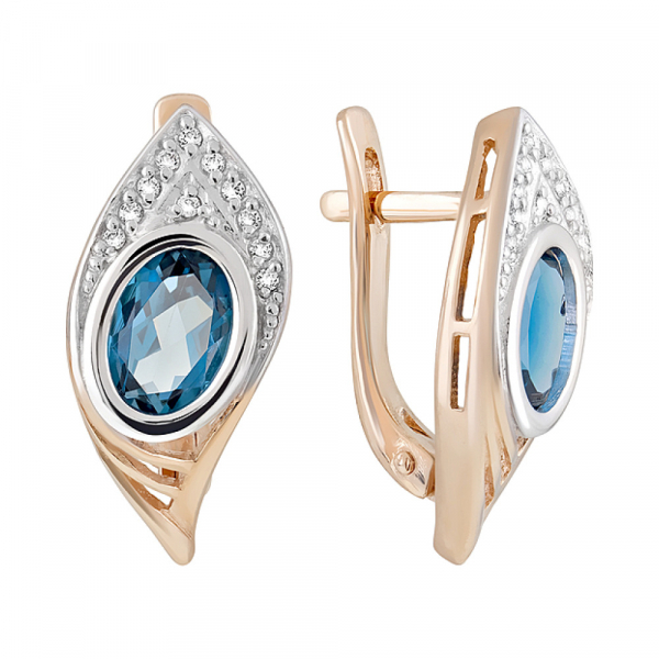 Золотые серьги с топазом и фианитом № 122842