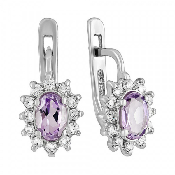 Серебряные серьги с аметистом и фианитом № 132080