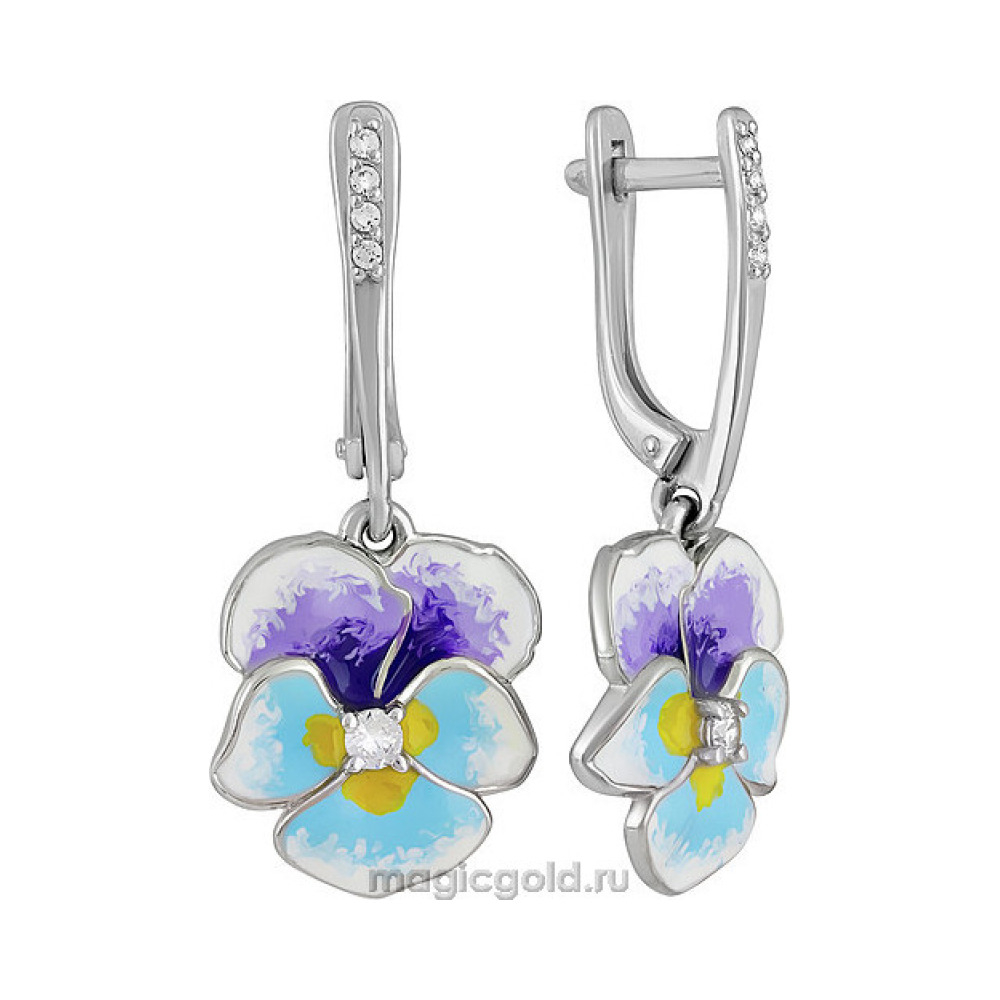 Серебряные серьги с эмалью и фианитом № 137414