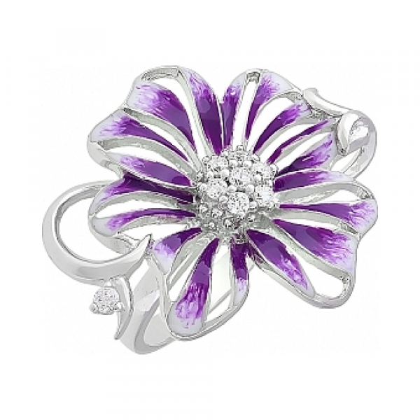Серебряное кольцо с фианитом и эмалью № 114960