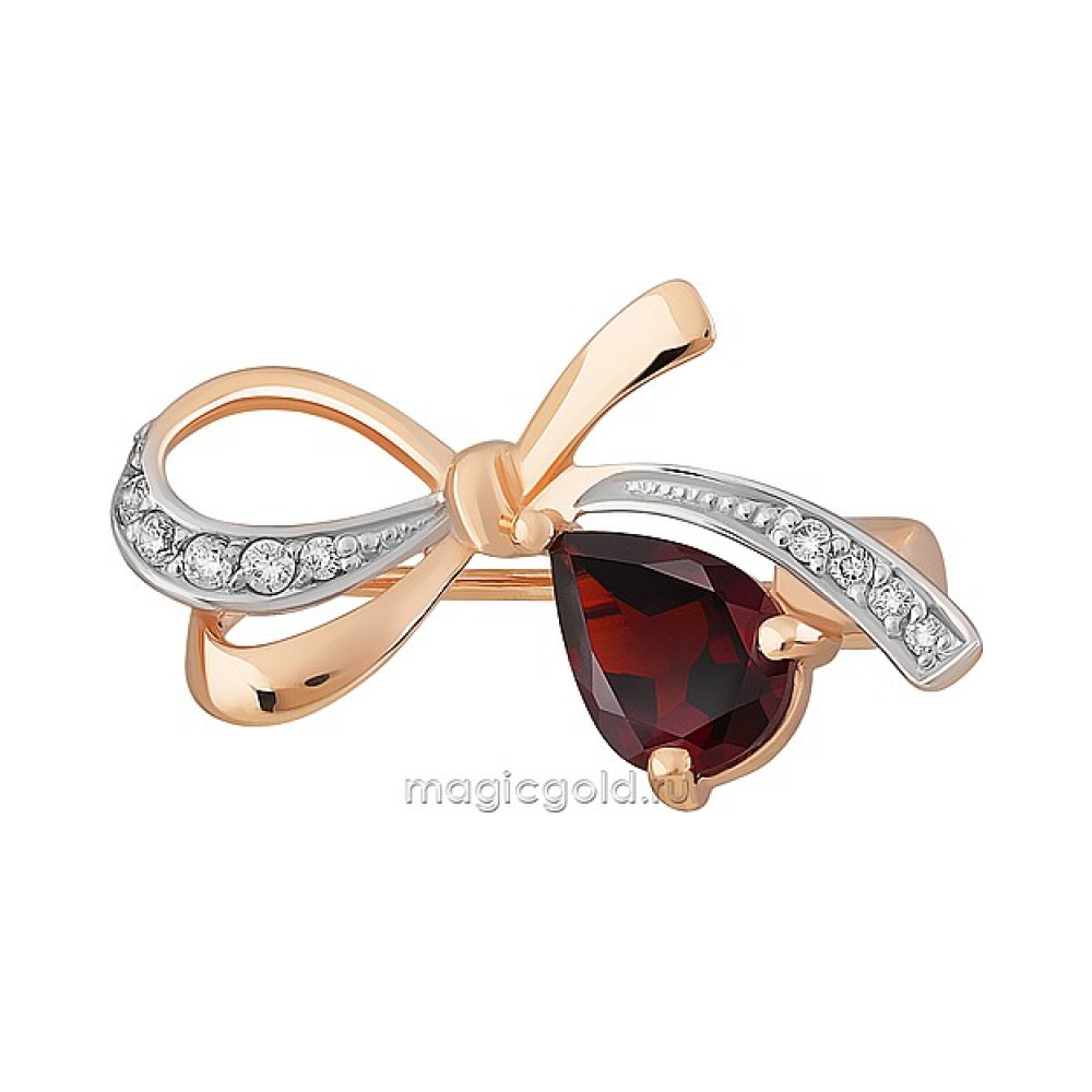 Золотая брошь с гранатом и фианитом № 164293