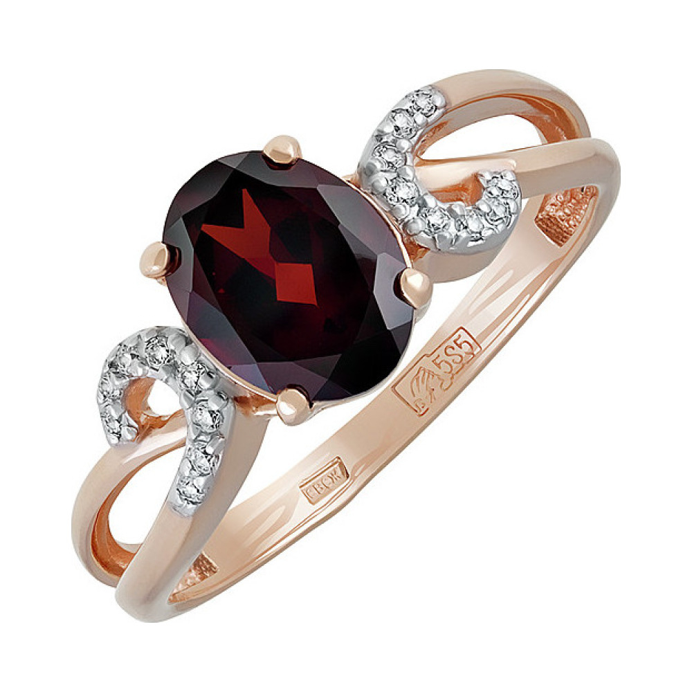 Золотое кольцо с гранатом и фианитом № 135461