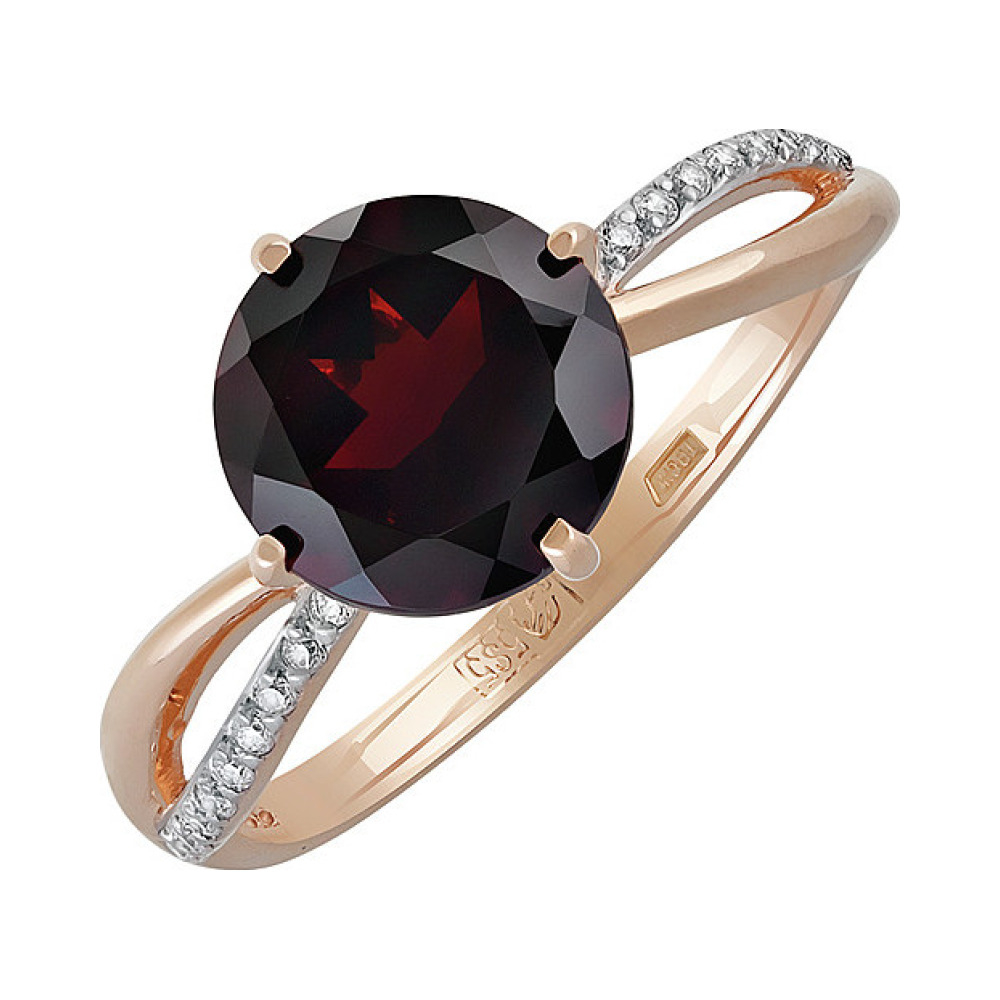 Золотое кольцо с гранатом и фианитом № 137525