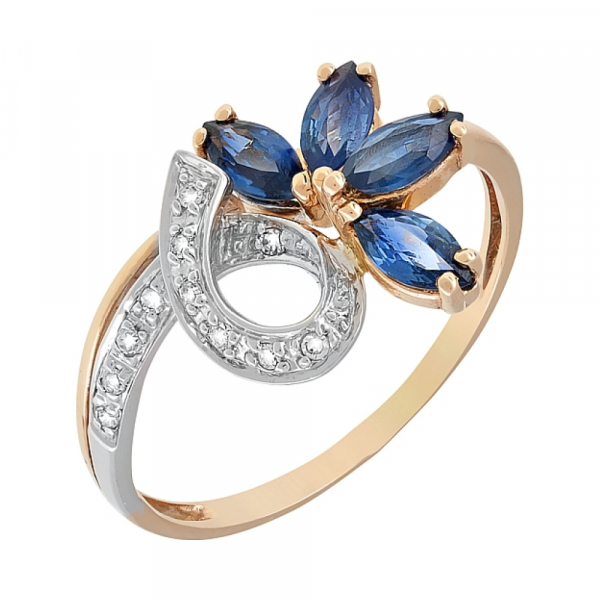 Золотое кольцо с бриллиантом и сапфиром № 96285