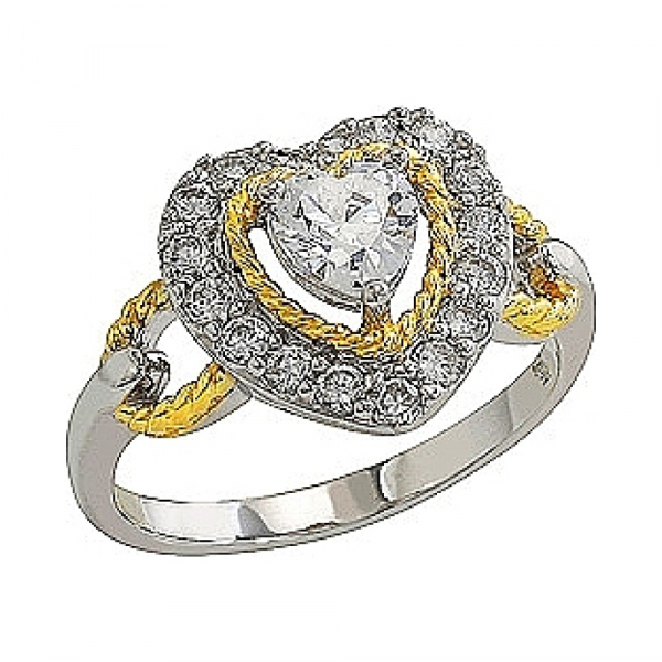 Серебряное кольцо с фианитом и золотым покрытием № 80575