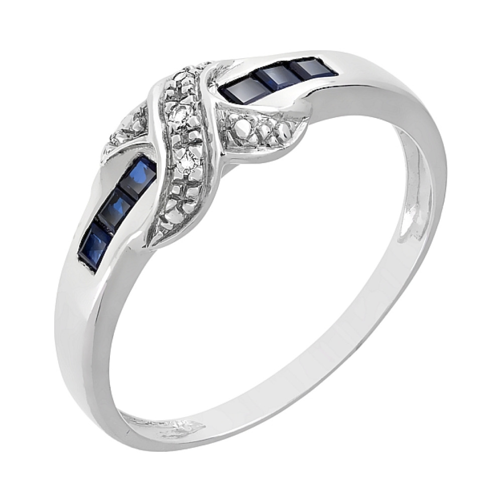 Золотое кольцо с бриллиантом и сапфиром № 74521