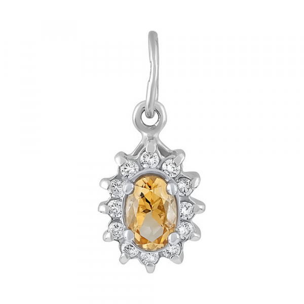 Серебряная подвеска с цитрином и фианитом № 132121