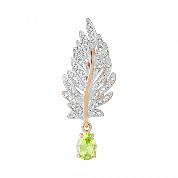 Золотая подвеска с хризолитом и фианитом № 124575