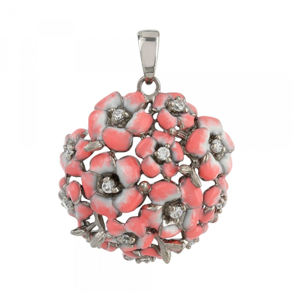 Серебряная подвеска с фианитом и эмалью № 106203