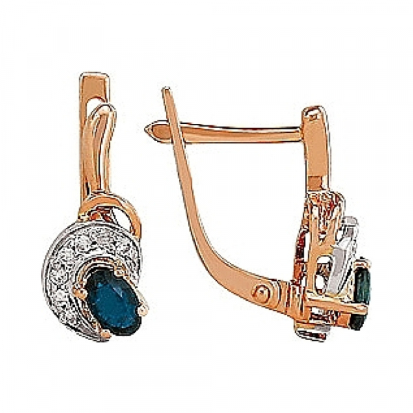 Золотые серьги с бриллиантом и сапфиром № 82298