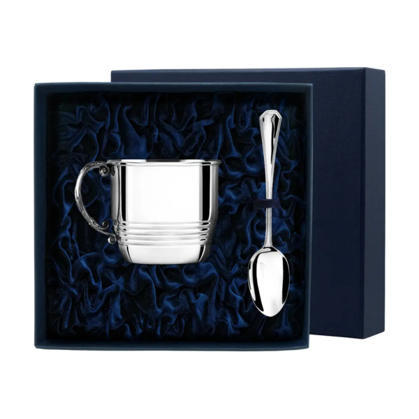 Набор кружка рифленая с ложкой из серебра 925 пробы