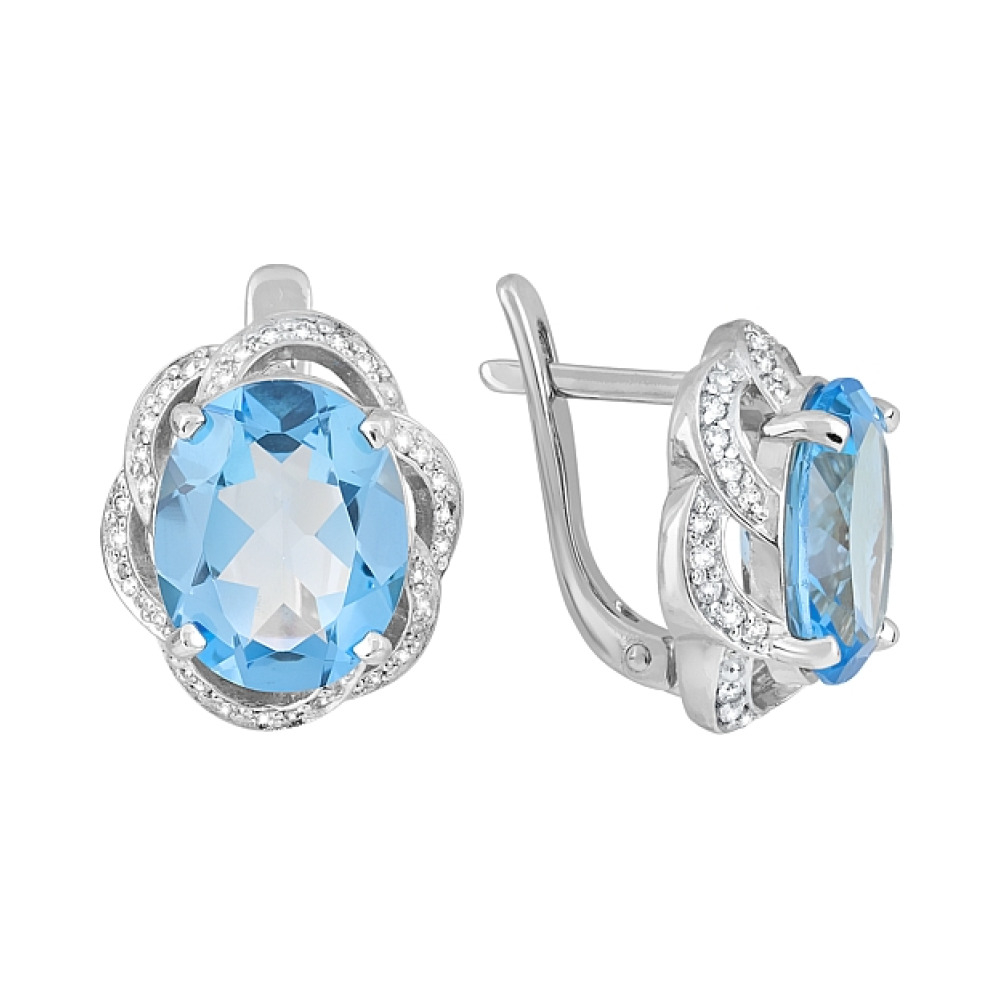 Золотые серьги с топазом и фианитом № 120945