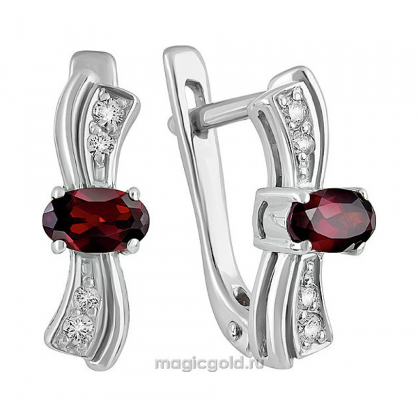 Серебряные серьги с гранатом и фианитом № 132787