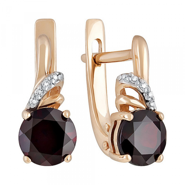 Золотые серьги с гранатом и фианитом № 133369