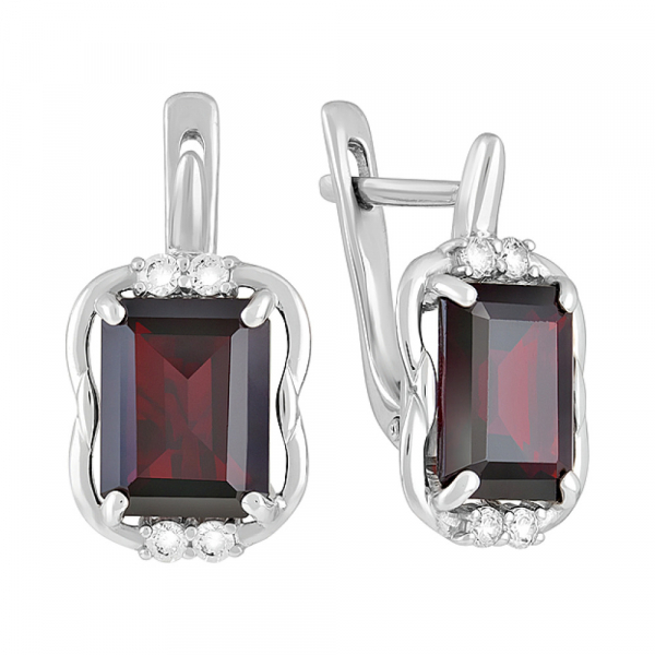 Серебряные серьги с гранатом и фианитом № 128124