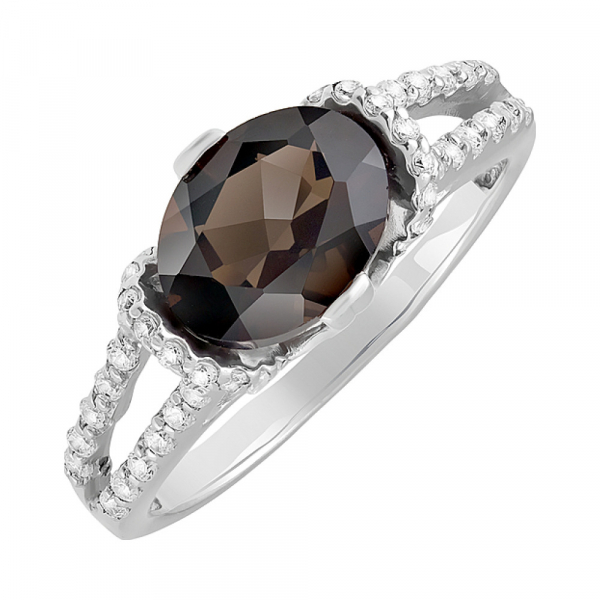 Серебряное кольцо с раухтопазом и фианитом № 123297