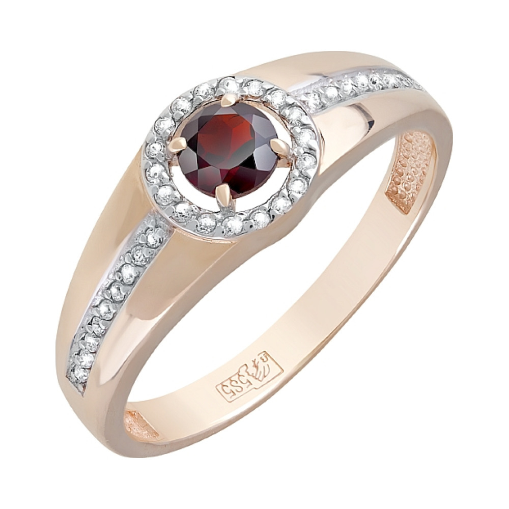 Золотое кольцо с гранатом и фианитом № 120723