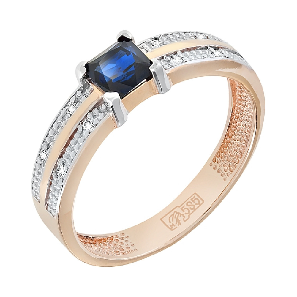 Золотое кольцо с бриллиантом и сапфиром № 76581