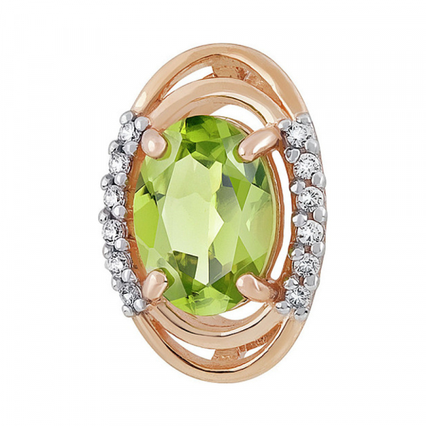 Золотая подвеска с хризолитом и фианитом № 135119