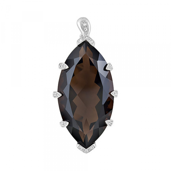 Серебряная подвеска с дымчатым кварцем и фианитом № 121848