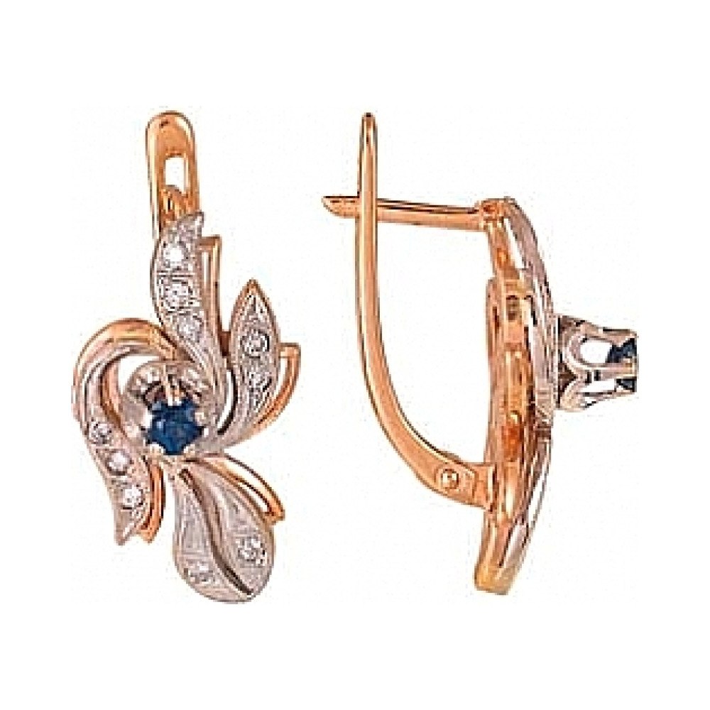 Золотые серьги с бриллиантом и сапфиром № 4566