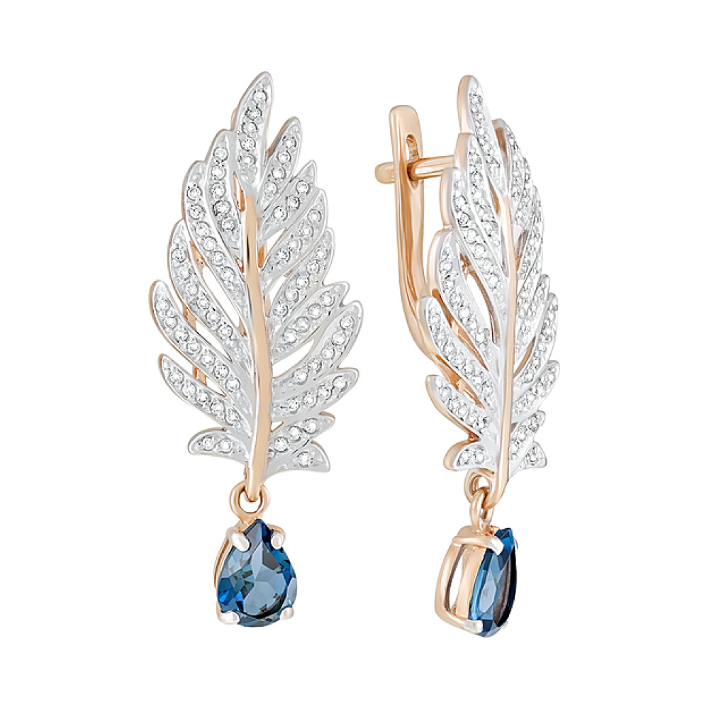 Золотые серьги с топазом и фианитом № 124484