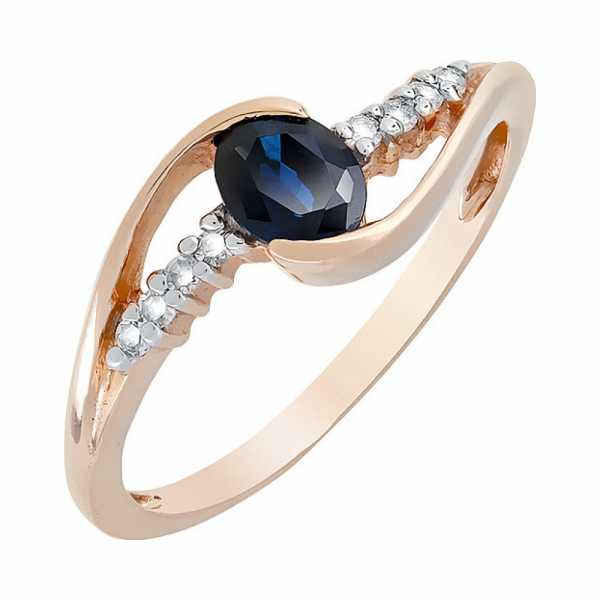 Золотое кольцо с бриллиантом и сапфиром № 41326