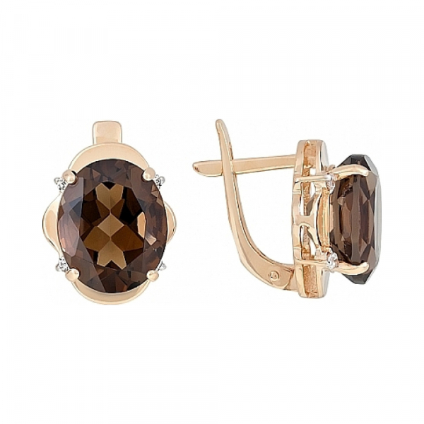 Золотые серьги с раухтопазом и фианитом № 114038