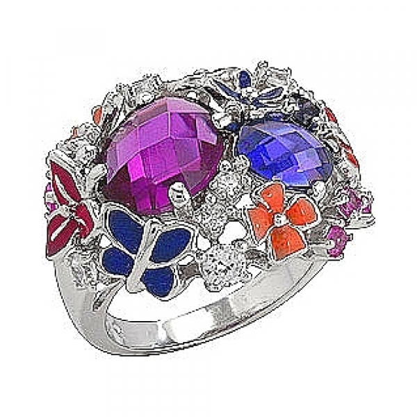 Серебряное кольцо с имитац. корунда и фианитом № 75036