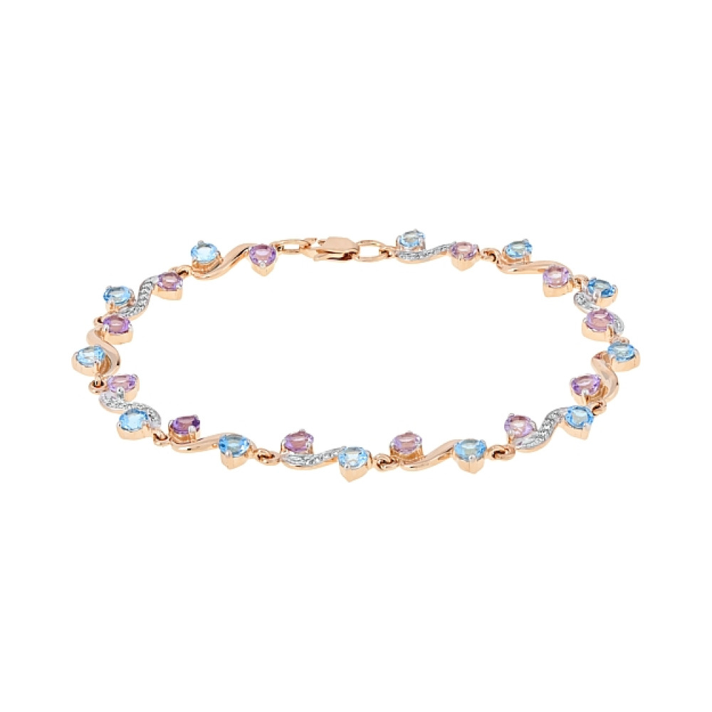 Золотой браслет с аметистом, топазом  и фианитом № 112875