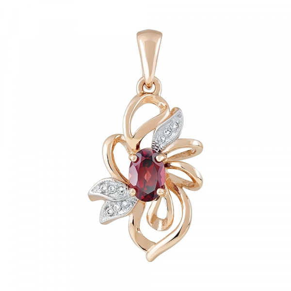 Золотая подвеска с гранатом и фианитом № 120515