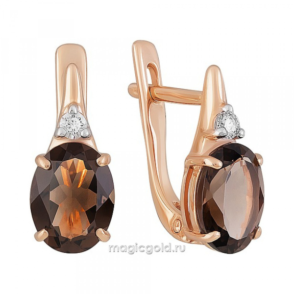 Золотые серьги с раухтопазом и фианитом № 164383