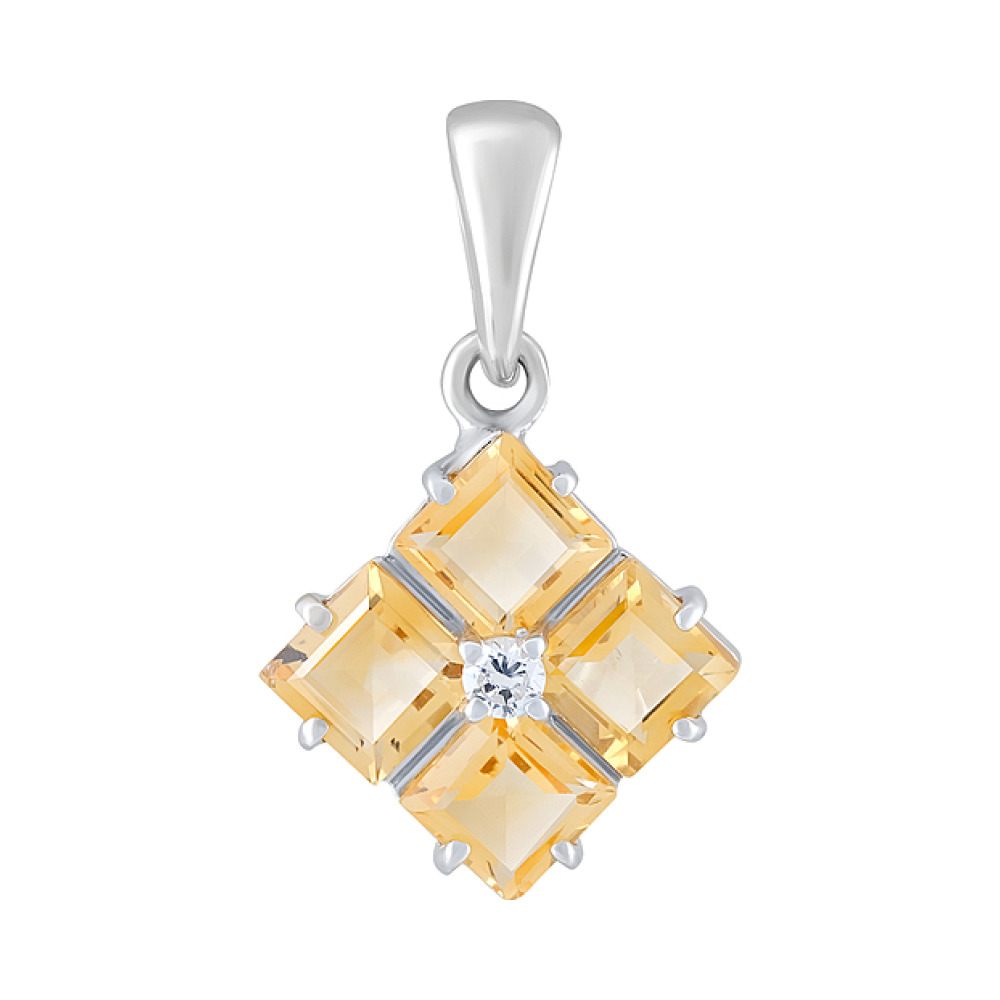 Серебряная подвеска с цитрином и фианитом № 124387