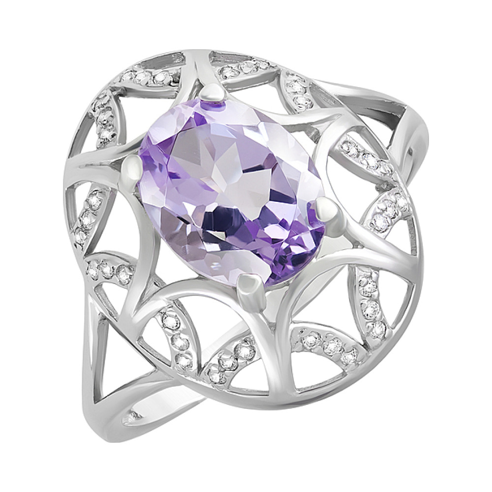 Серебряное кольцо с аметистом и фианитом № 124641