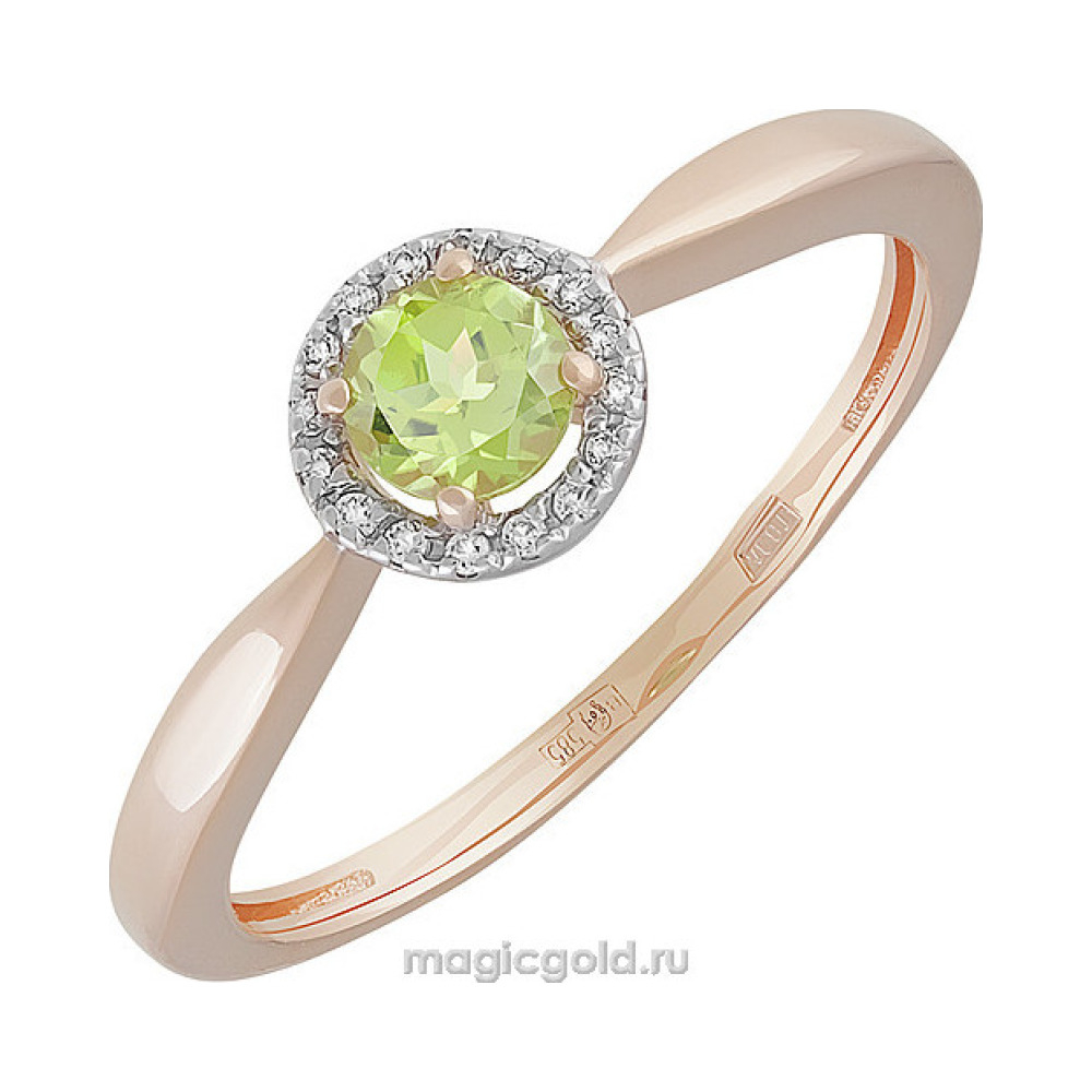Золотое кольцо с хризолитом и фианитом № 142117