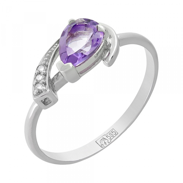 Золотое кольцо с аметистом и фианитом № 84347