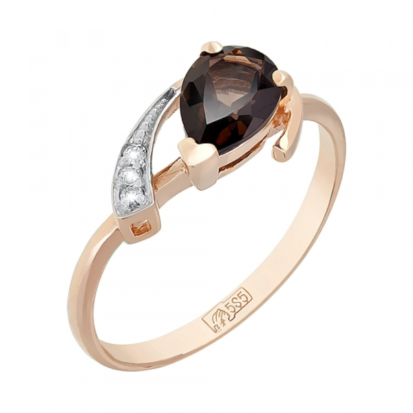 Золотое кольцо с раухтопазом и фианитом № 118452