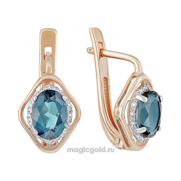 Золотые серьги с топазом и фианитом № 141420