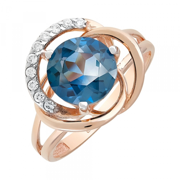 Золотое кольцо с топазом и фианитом № 117737