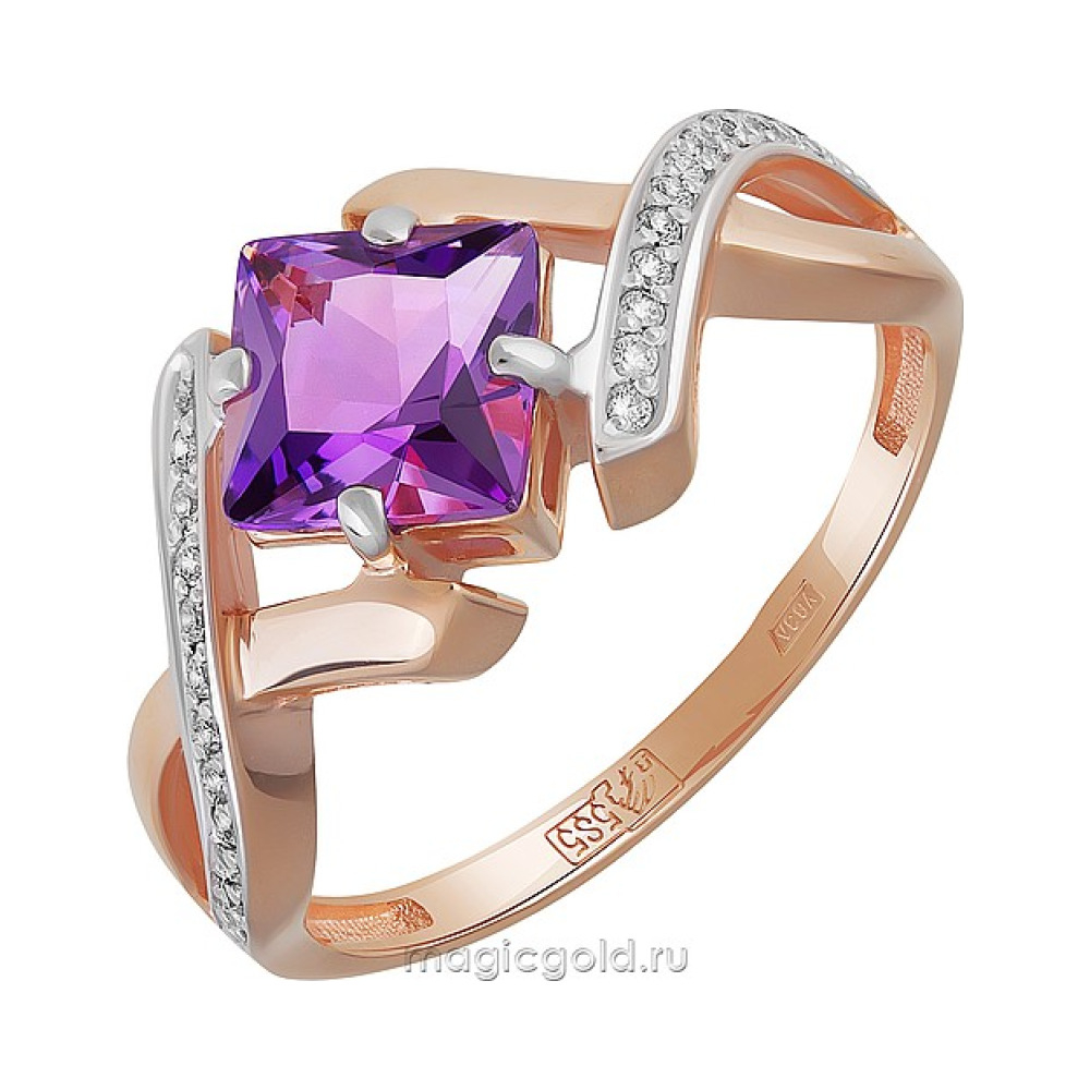 Золотое кольцо с аметистом и фианитом № 164454