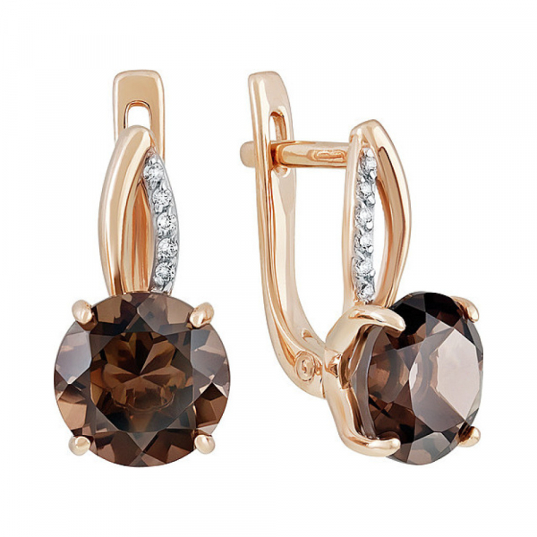 Золотые серьги с раухтопазом и фианитом № 137560