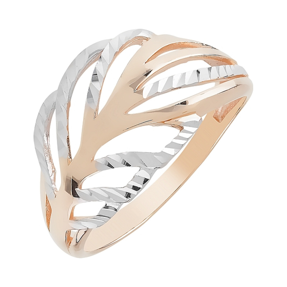 Золотое кольцо без камня с алмазкой № 100422