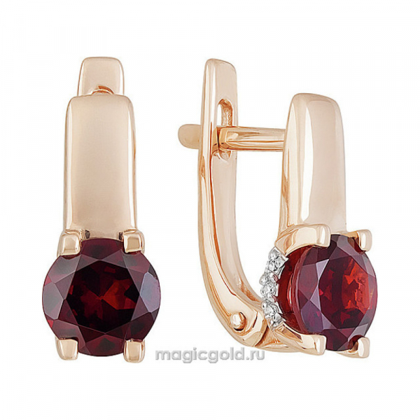 Золотые серьги с гранатом и фианитом № 139228